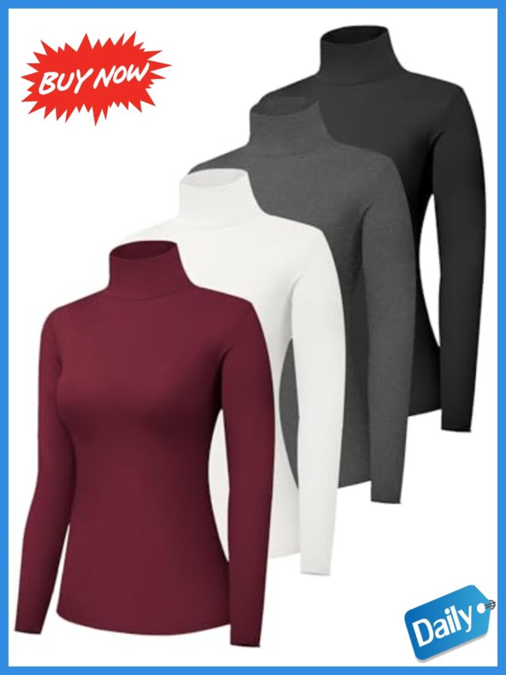 Women's Long Sleeve Turtleneck Shirts Slim Fit Soft Pullover Base Layer Top
